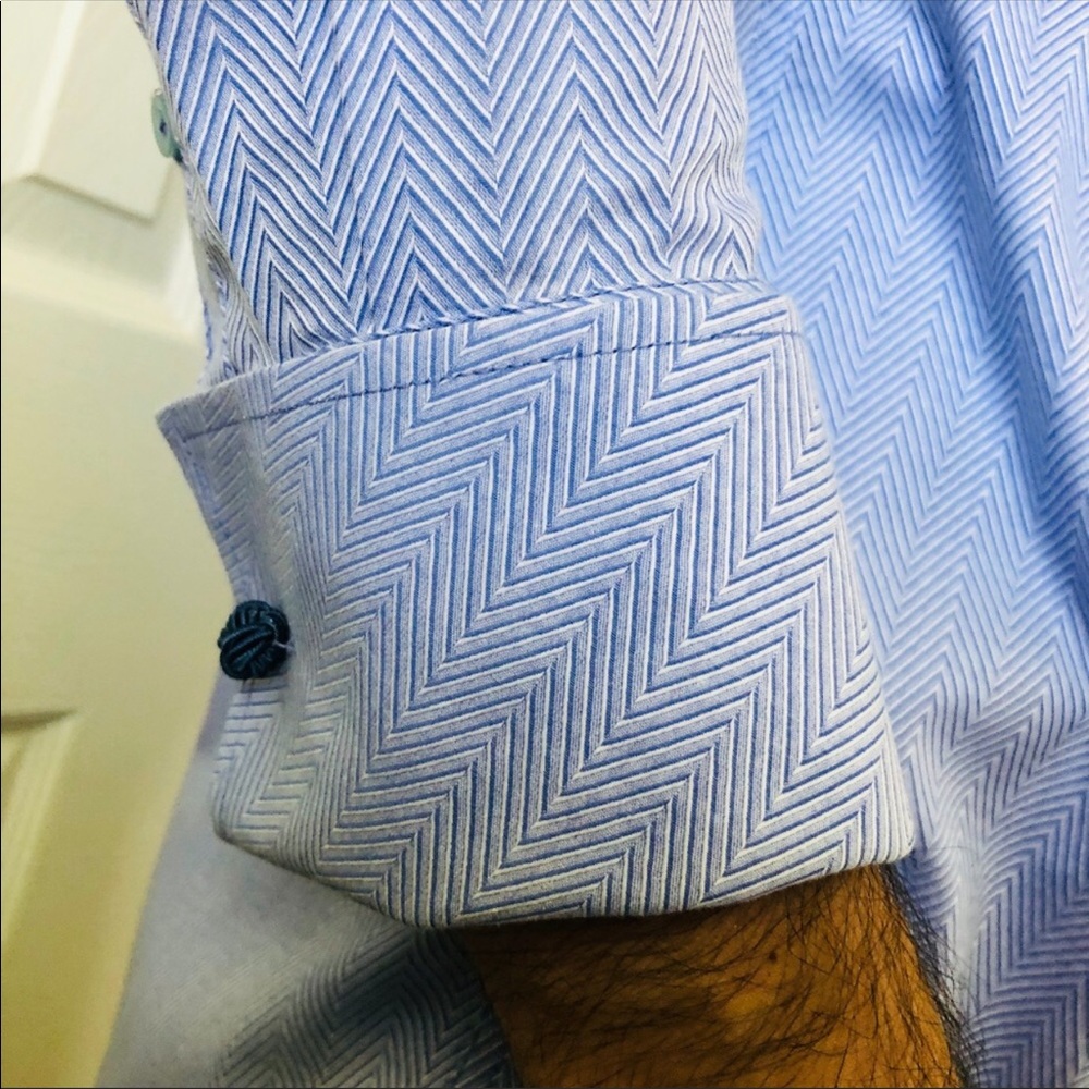 Marc Ecko Blue Herringbone Button Down Shirt Large - image 6